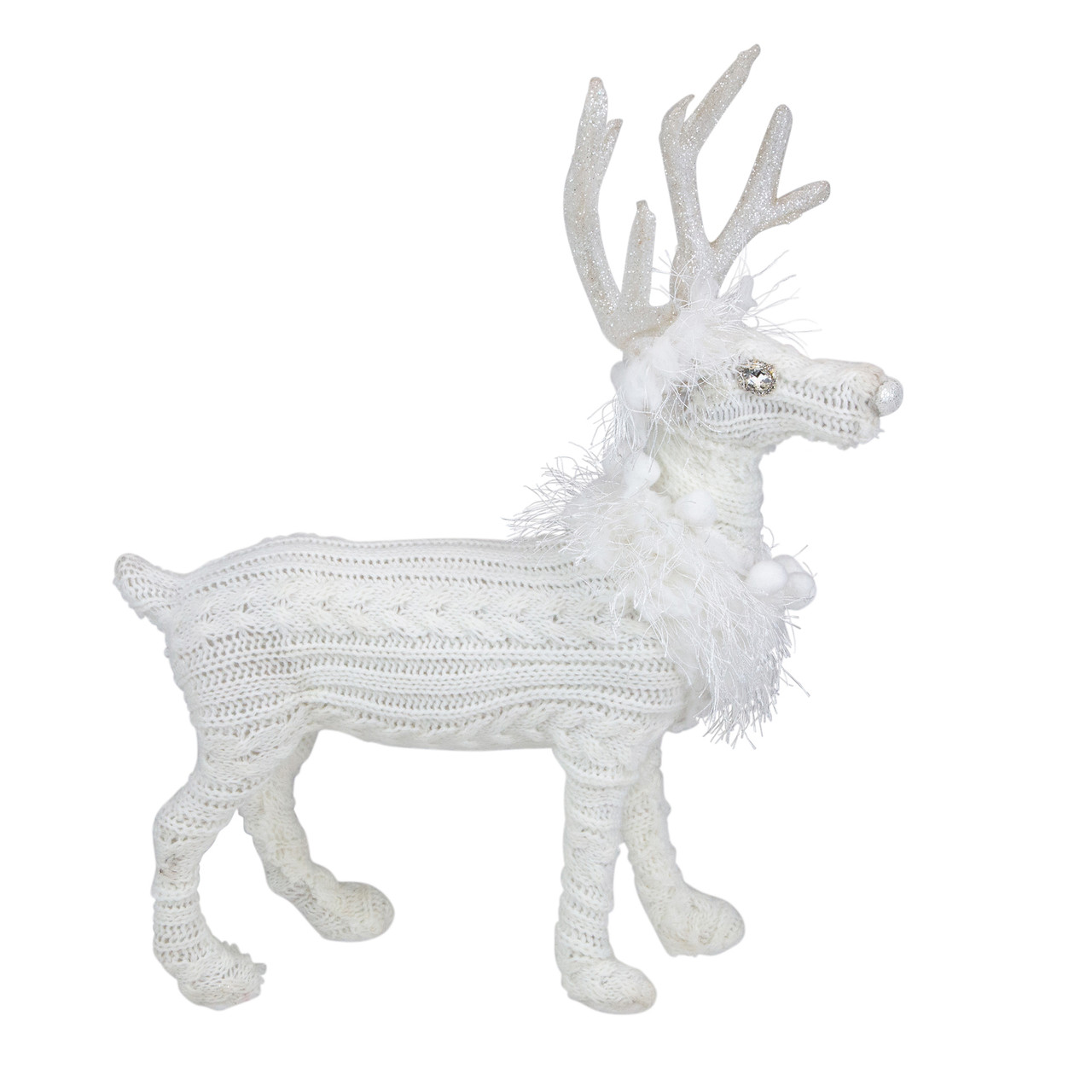 Cable Knit Sweater Standing Reindeer Christmas Figure - 13.5" - White