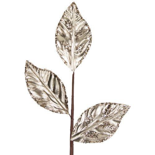 25.5" Glittered Champagne Gold Leaves Christmas Spray