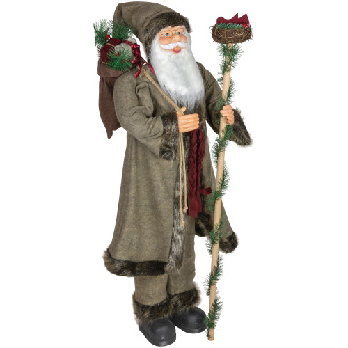 48" Olive Green Santa Claus with Gift Bag Standing Christmas Figure