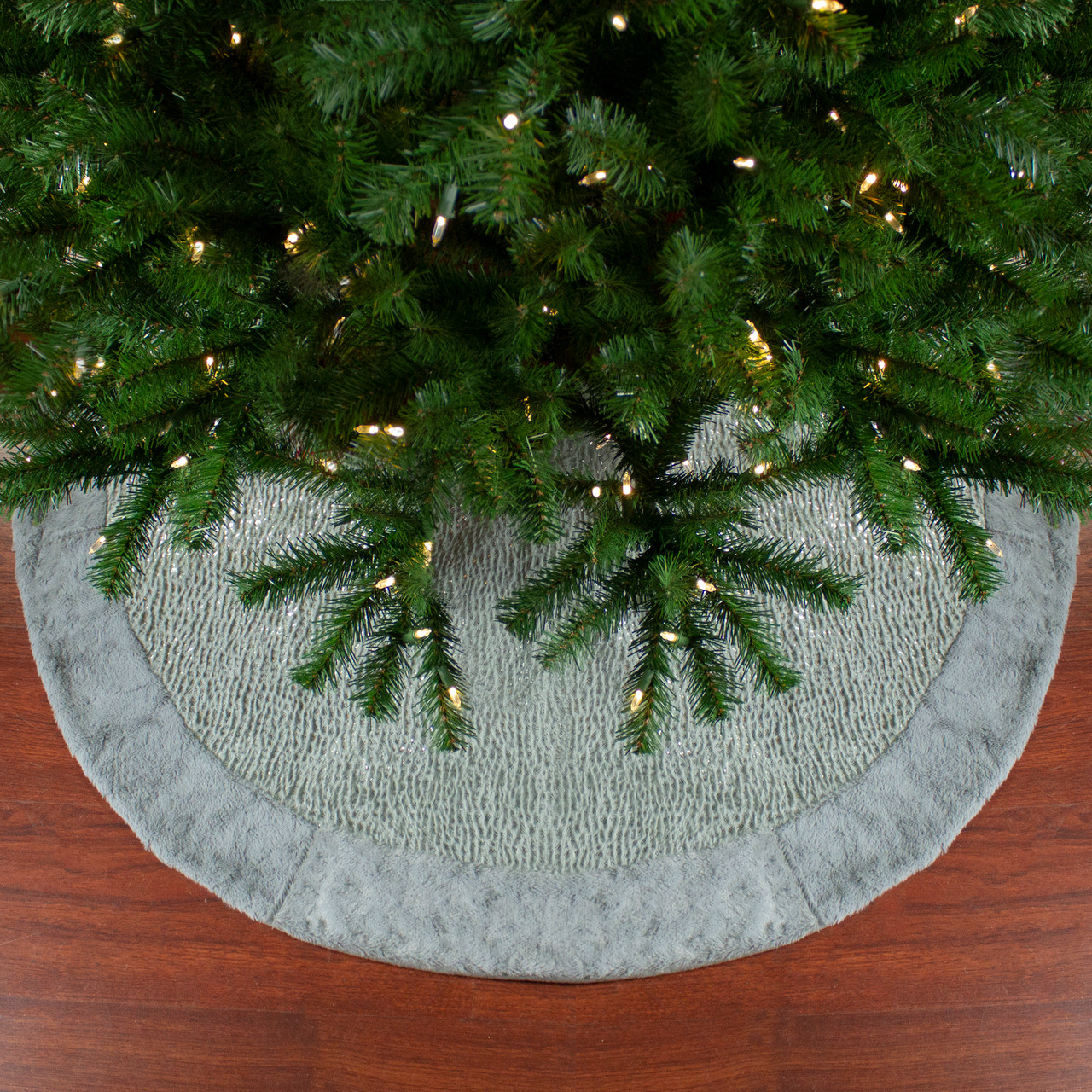 48" Gray and Silver Faux Fur Snake Skin Pattern Christmas Tree Skirt
