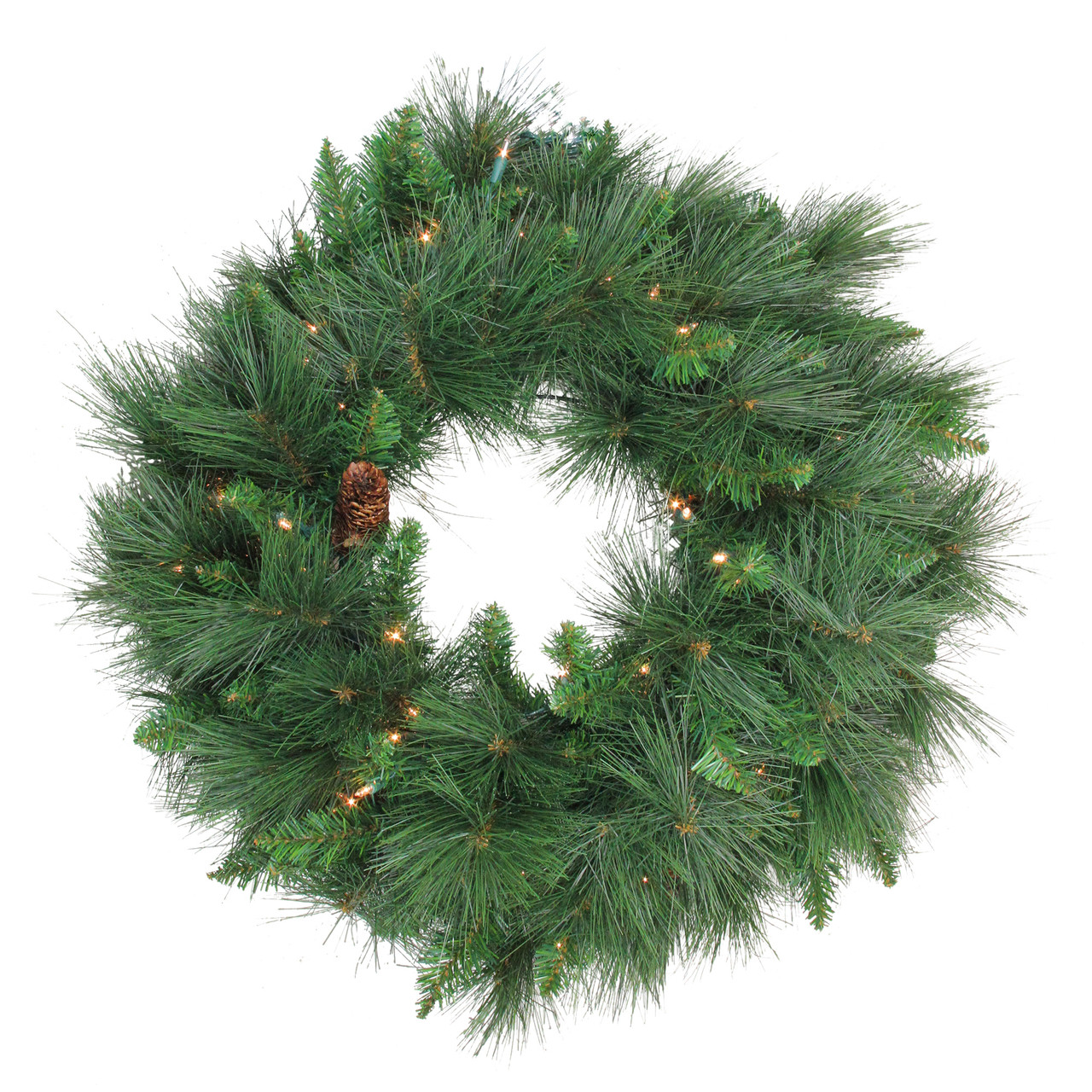 Pre-Lit White Valley Pine Artificial Christmas Wreath - 24" - Clear Lights