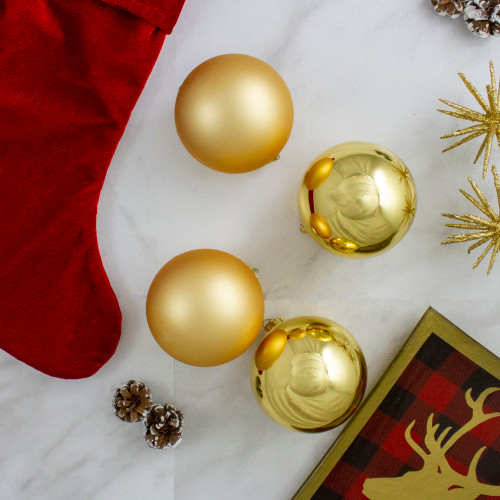 4ct Gold Glass 2-Finish Christmas Ball Ornaments 4" (100mm)