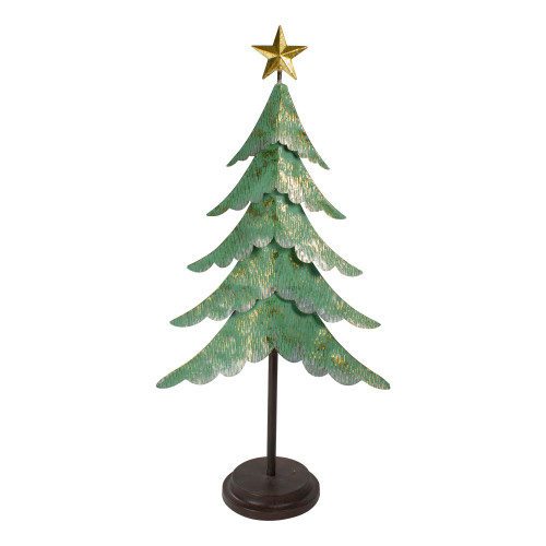Rustic Layered Christmas Tree with Star Decoration - 31" - Green and Gold Finish