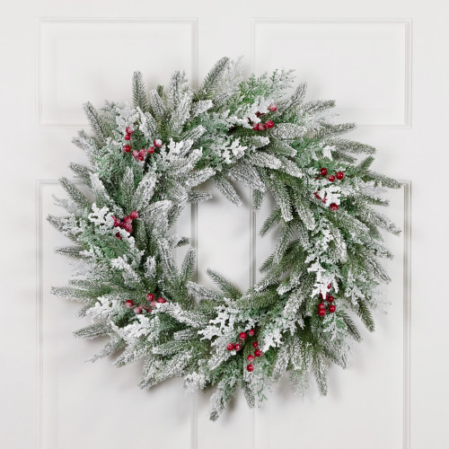 Real Touch?? Flocked Wind River Fir with Berries Artificial Christmas Wreath - 24" - Unlit