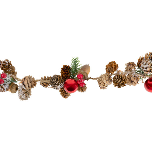 Pine Cones and Berries with Ornaments Christmas Twig Garland - 39.5" x 3" - Unlit