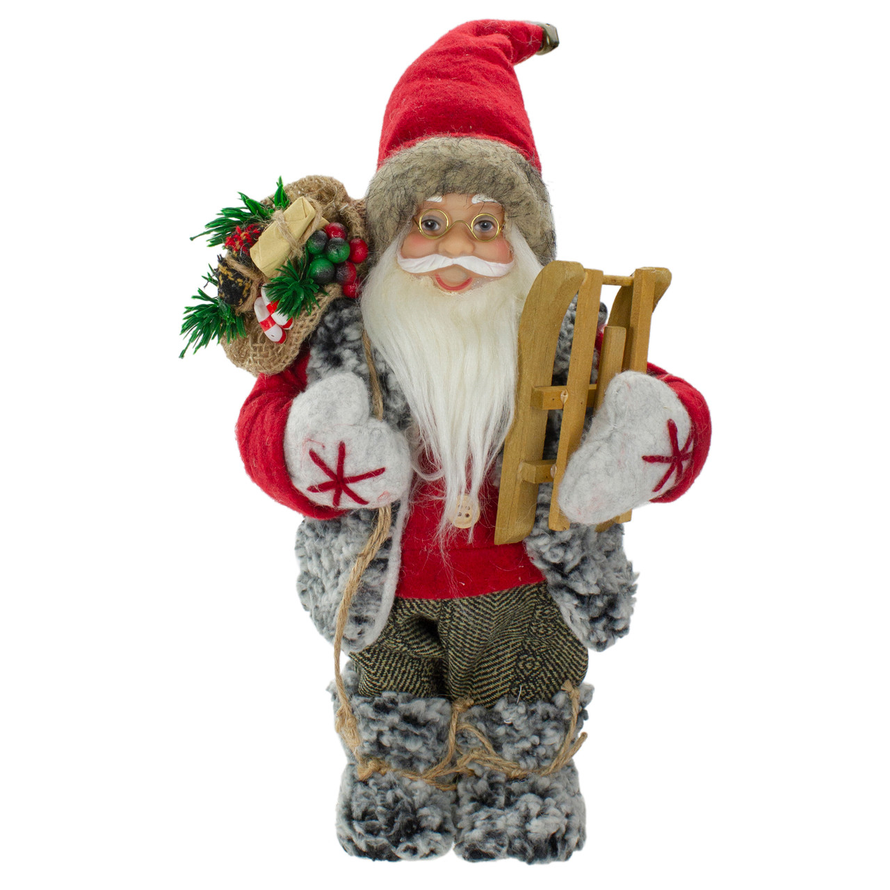 Santa Claus with Presents and Sled Standing Christmas Figure - 12"