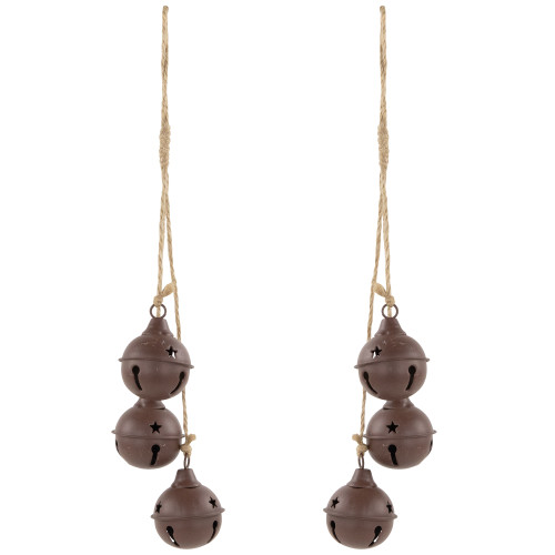 Cascading Christmas Jingle Bell Ornaments - 13.5" - Brown - Set of 2