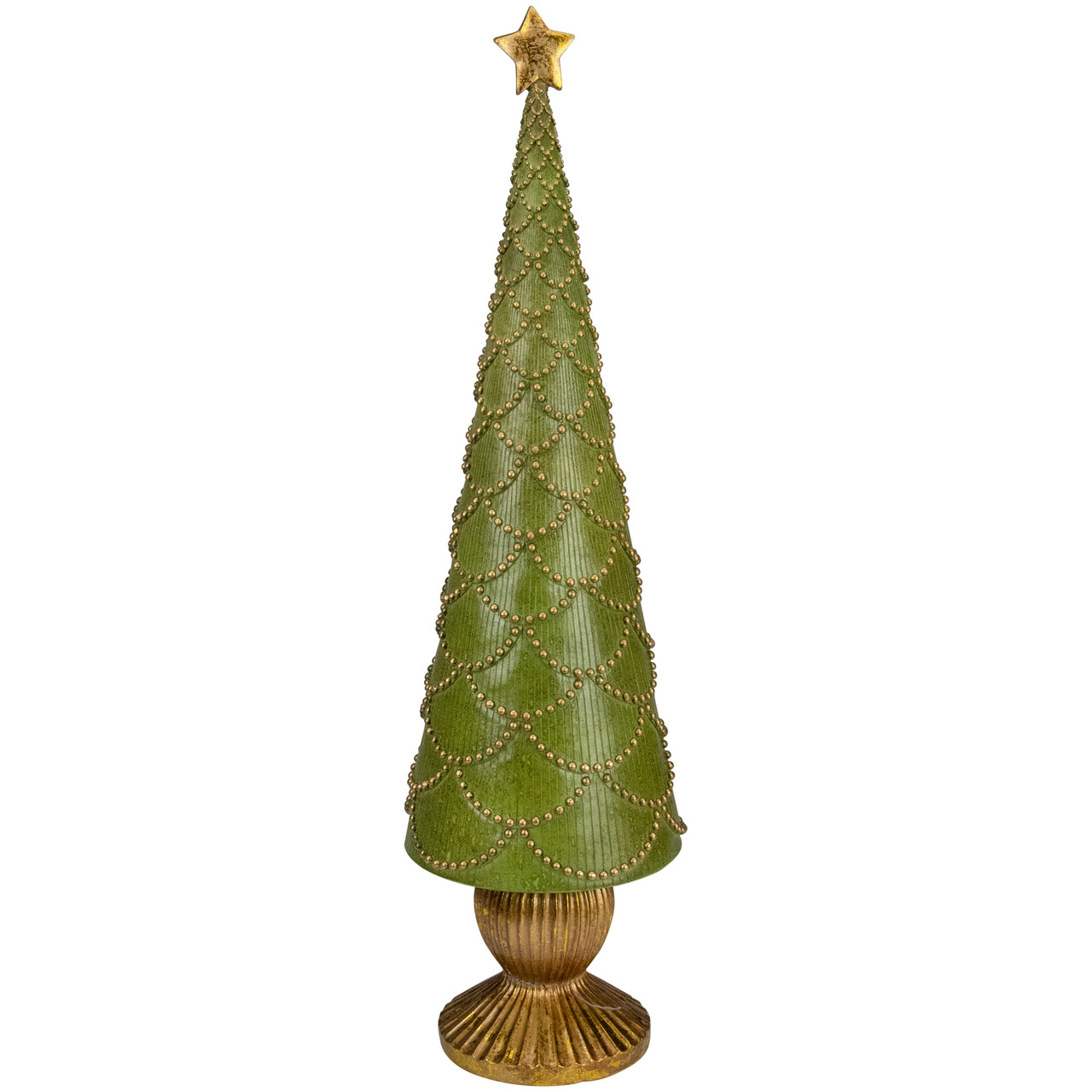 Christmas Tree Cone on Pedestal with Star Topper Decoration - 23" - Green