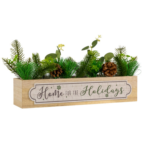 Rectangular Boxed Foliage "Home For The Holidays" Christmas Candle Holders - 13.75"