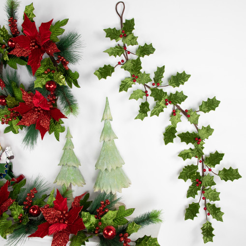 Glittered Holly with Berry Christmas Garland - 3.5' x 9" - Unlit