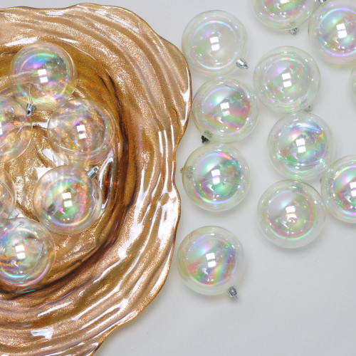 32ct Clear Iridescent Shatterproof Shiny Christmas Ball Ornaments 3.25" (80mm)