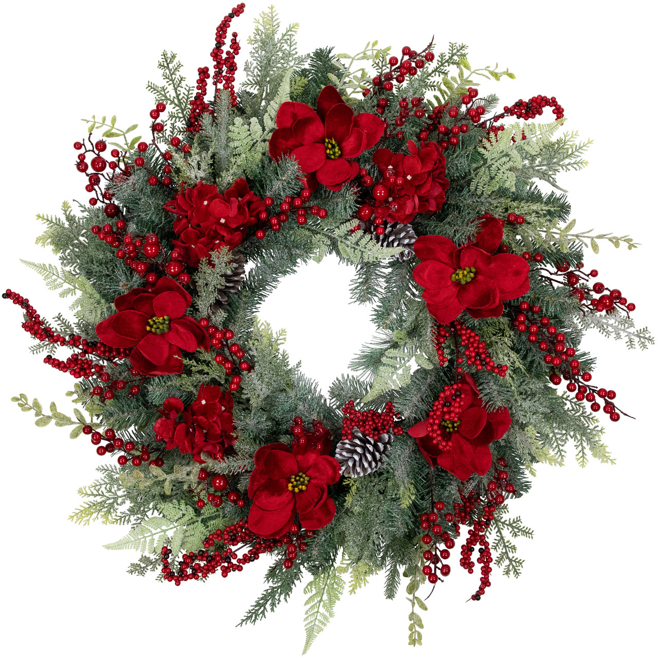Real Touch? Poinsettia and Pinecone Artificial Christmas Wreath - 38" - Unlit