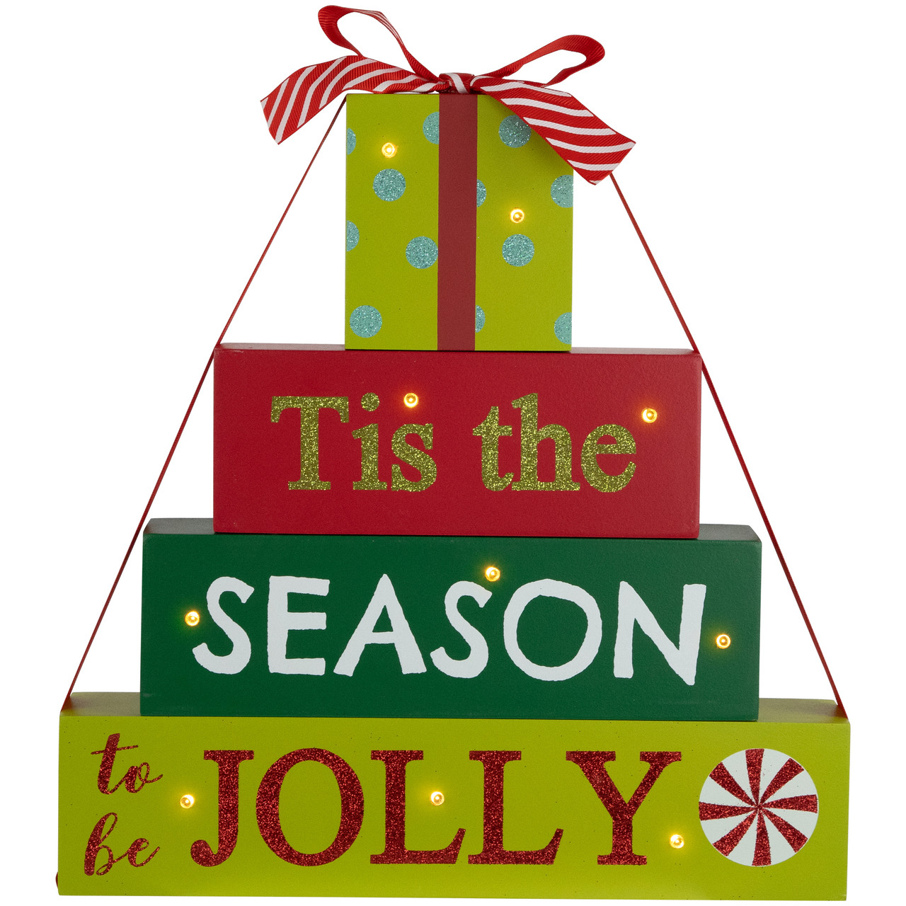 Lighted "Tis The Season To Be Jolly" Christmas Decoration - 11.75"