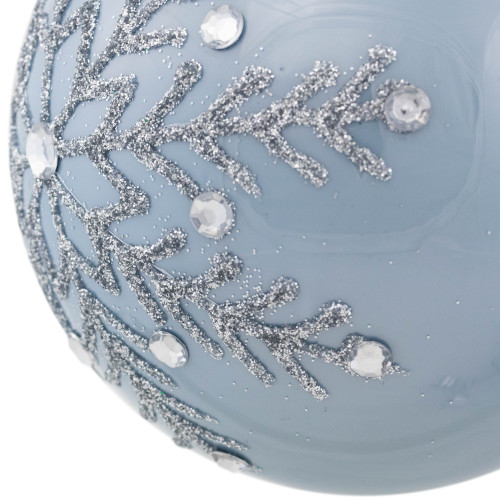 Set of 2 Shiny Stone Blue Glitter Snowflakes Glass Christmas Ball Ornaments 4"