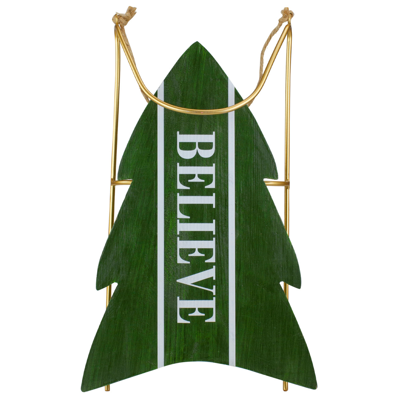 Wooden "Believe" Christmas Snow Sled Decoration - 18.25" - Green