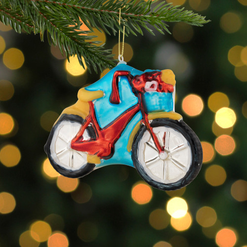 5" Red Bicycle Glass Christmas Hanging Ornament