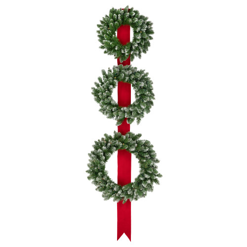 Pre-Lit B/O Frosted Wreath Trio Christmas Decoration - 6.5' - Clear LED Lights