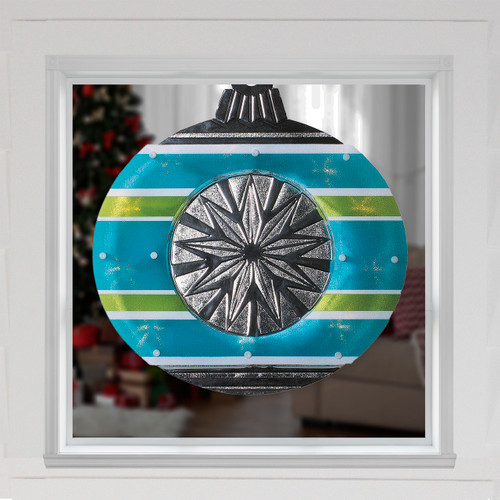 15.5" Blue and Green Lighted Christmas Ornament Window Silhouette
