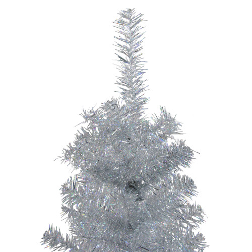 4' Holographic Silver Tinsel Slim Artificial Christmas Tree - Unlit