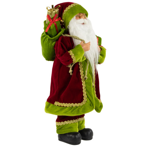 16" Burgundy and Bright Green Santa Claus with Gifts Christmas Figure
