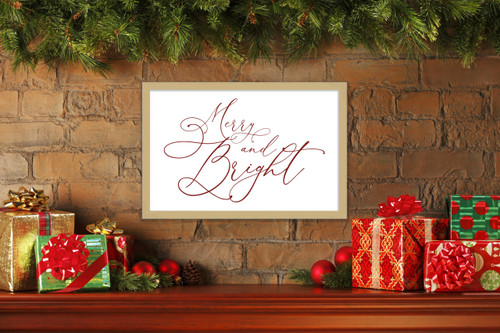 Red Merry and Bright 15.5" x 21.5" Framed Christmas Wall Decor Art Print Sign Poster in a Natural Wooden Frame with UV Acrylic and Hangers