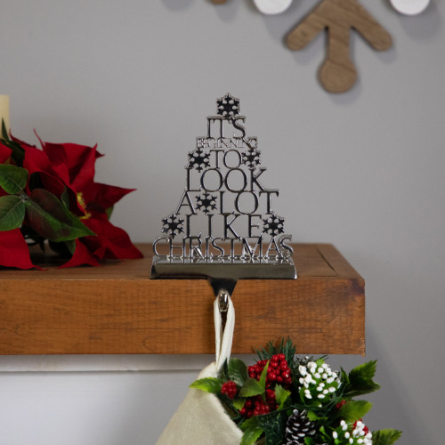 "It's Beginning to Look a Lot Like Christmas" Metal Tree Stocking Holder - 6.5"