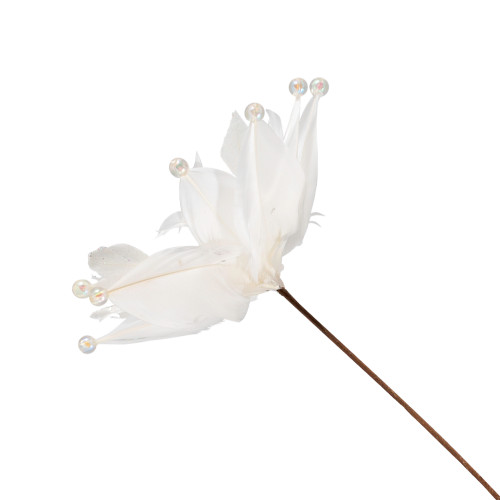Beaded Feather Poinsettia Artificial Christmas Pick - 13.75" - White