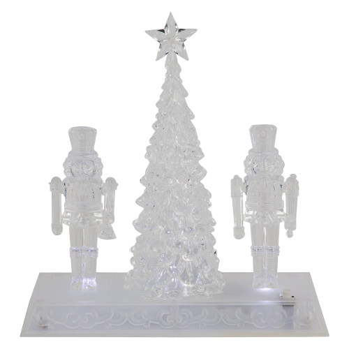 LED Lighted Icy Crystal Nutcracker and Christmas Tree Decoration - 9" - White Lights