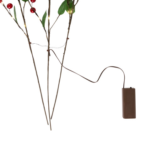 Lighted Mixed Berry Pinecone Christmas Spray - 24" - Warm White - Set of 3