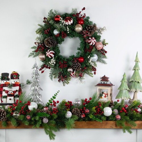 Ornaments and Pinecones Artificial Pine Christmas Wreath - Unlit - 28"