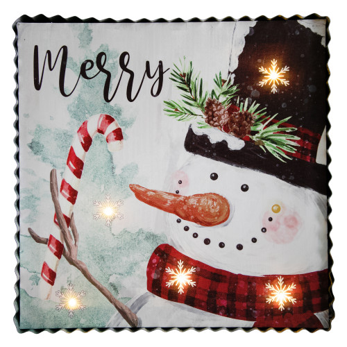12" LED Lighted 'Merry' Snowman Christmas Canvas Wall Art