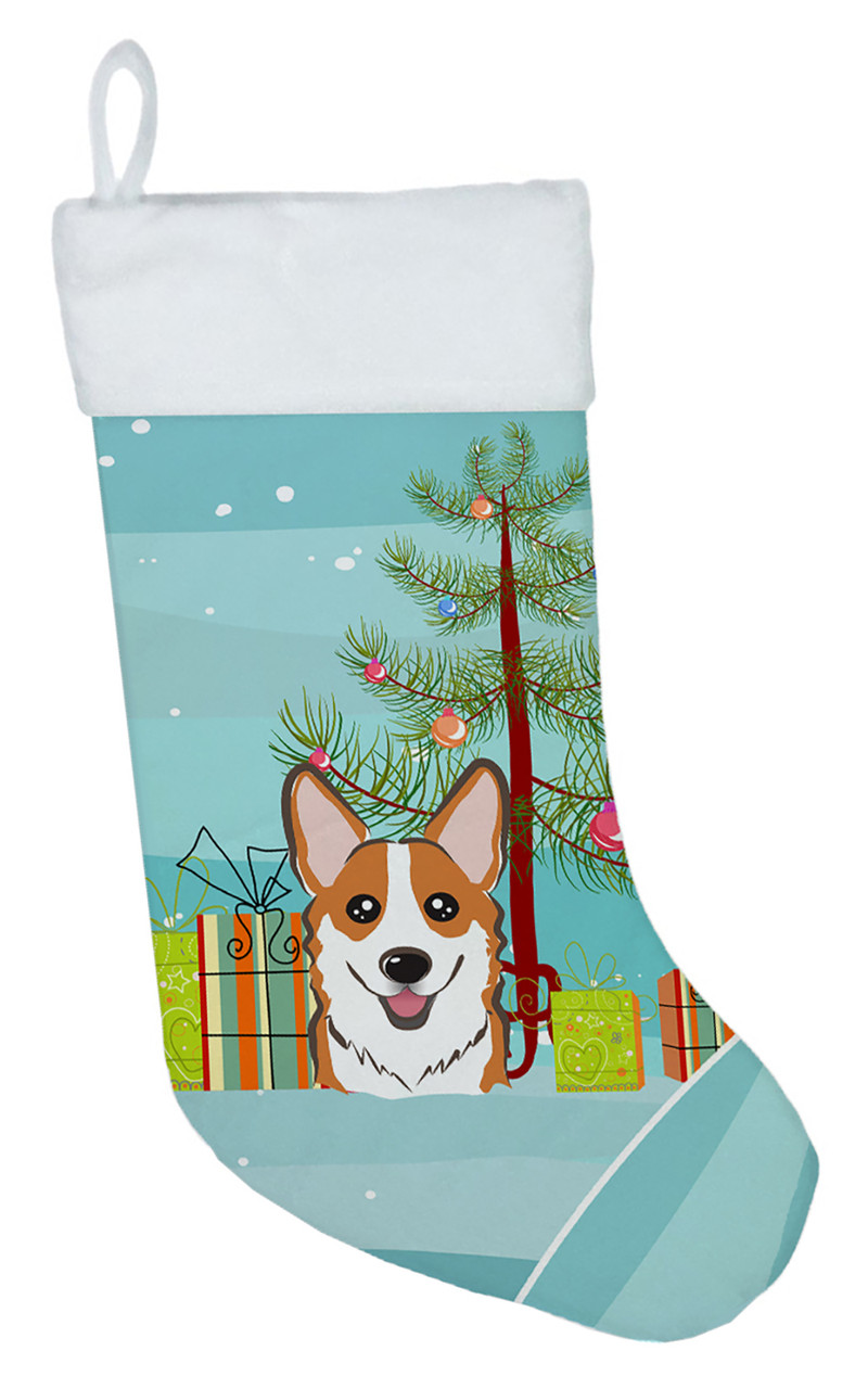 Christmas Tree and Red Corgi Christmas Stocking BB1626CS