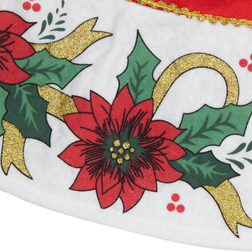 48" Red and White Poinsettia Christmas Tree Skirt