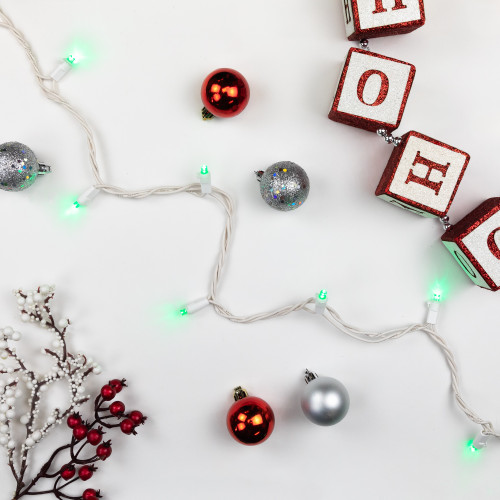 50-Count Green LED Wide Angle Christmas Lights, 16.25 ft White Wire