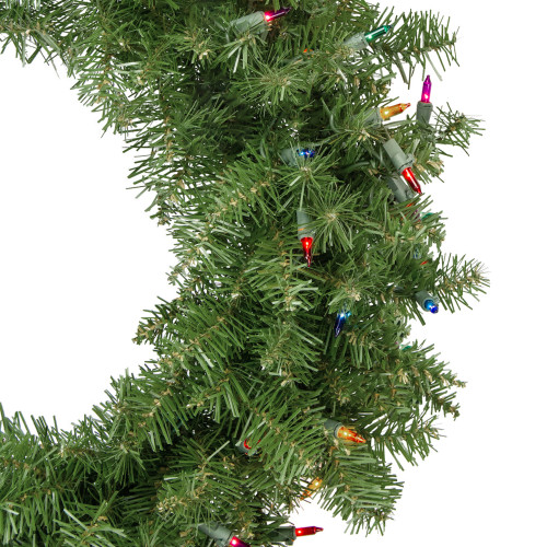 Pre-Lit Rockwood Pine Artificial Christmas Wreath, 24-Inch, Multi Lights