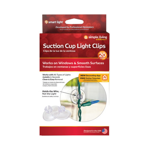 Set of 20 Clear Suction Cup Christmas Light Clips - 1.5"