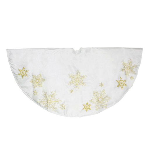 48" White with Gold Embroidered Snowflakes Christmas Tree Skirt
