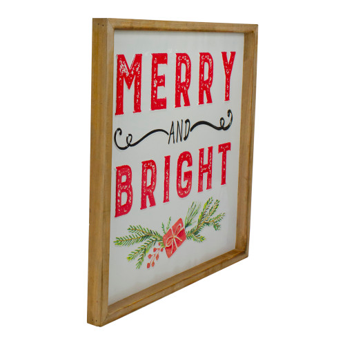 16" Wooden Framed "Merry And Bright" Metal Christmas Sign