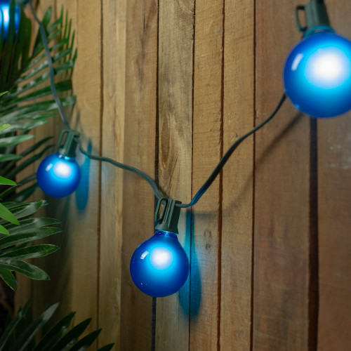 Set of 15 Blue Satin G50 Globe Christmas Lights - Green Wire