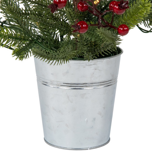 Pre-Lit LED Mixed Pine Potted Christmas Tree with Berries and Cardinals - 2' - Warm White Lights