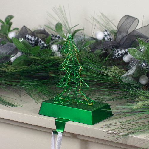 8" LED Lighted Green Wired Christmas Tree Stocking Holder