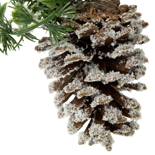 13" Frosted Pine Cone with Mixed Foliage Christmas Ornament