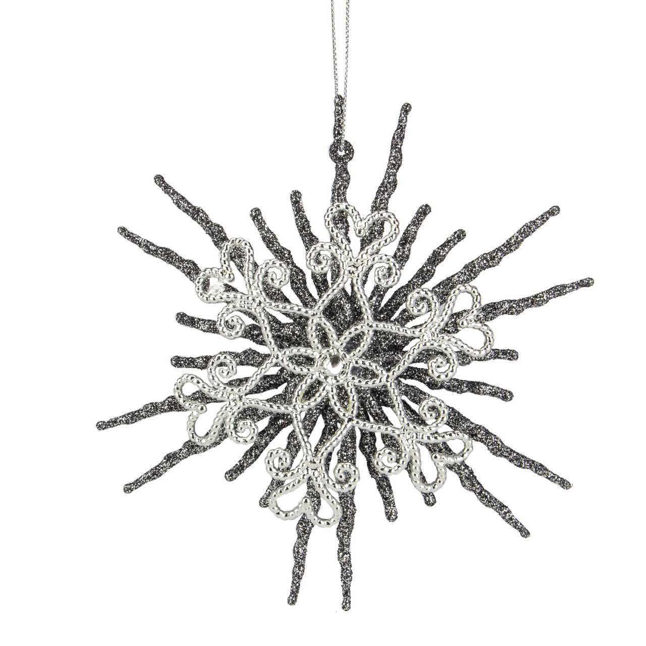 6" Silver Glitter Double Snowflake Christmas Ornament