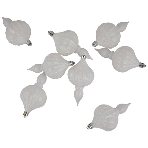 8ct White Shatterproof Finial Christmas Ornaments, 4.75"