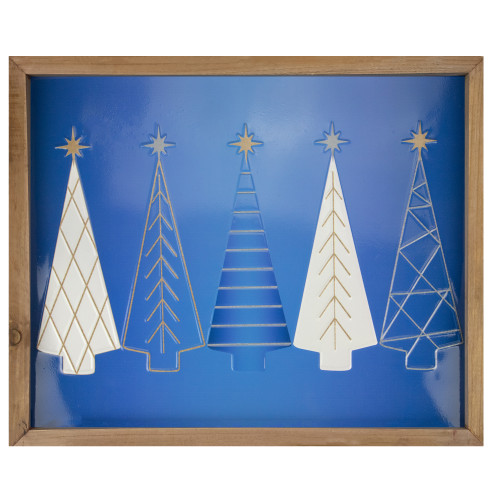 17.75" Blue and White Christmas Trees Wooden Framed Wall Art