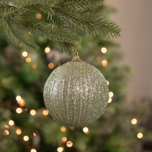4" Green Glitter Shatterproof Christmas Ball Ornament