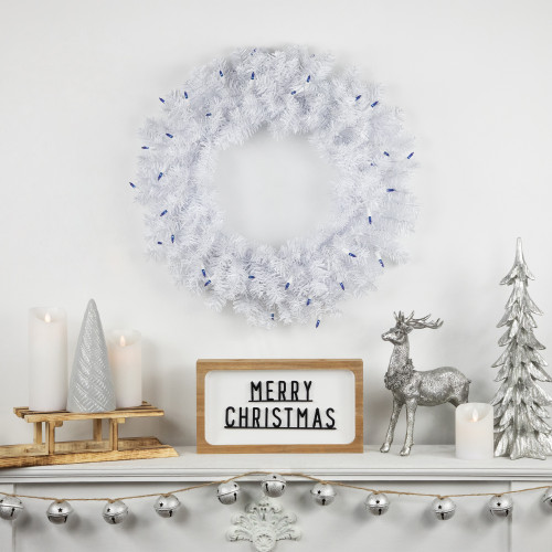 Pre-Lit Woodbury White Pine Artificial Christmas Wreath, 24-Inch, Blue Lights