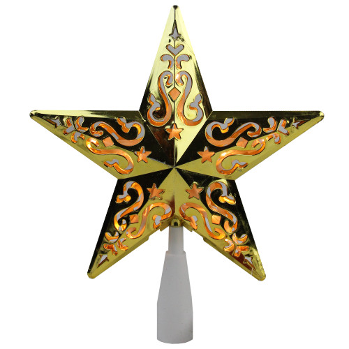 8.5" Lighted Gold and White Star Cut-Out Design Christmas Tree Topper - Clear Lights