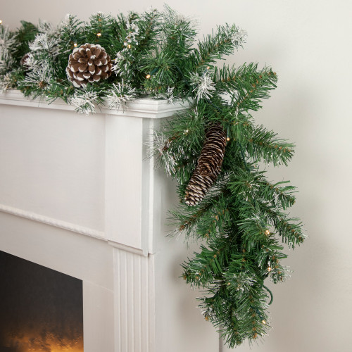 Pre-Lit Battery Operated Pine Cone Artificial Christmas Garland - 6' x 9" - Cool White LED Lights