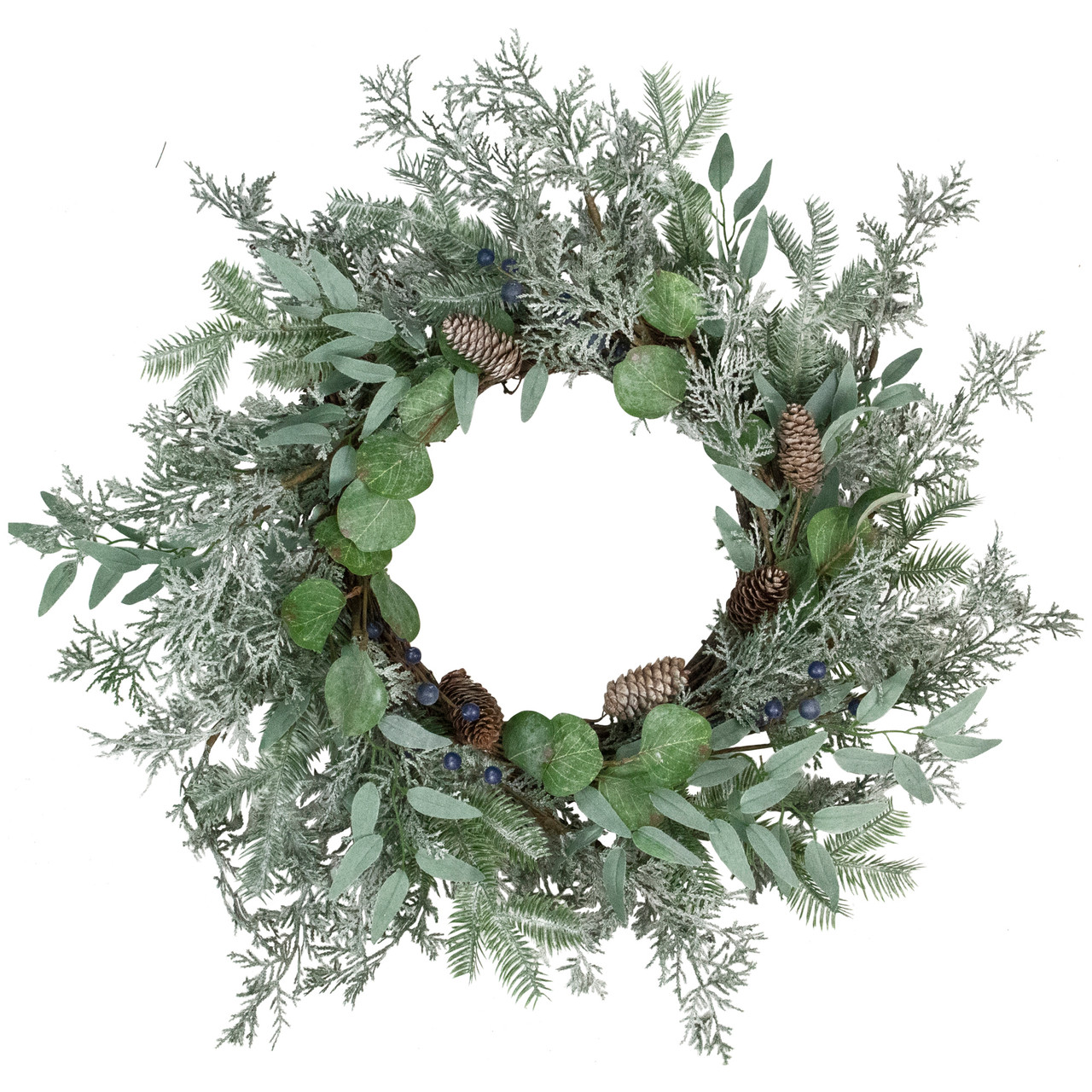 Frosted Green Mixed Foliage and Blueberries Artificial Christmas Wreath, 26-Inch, Unlit